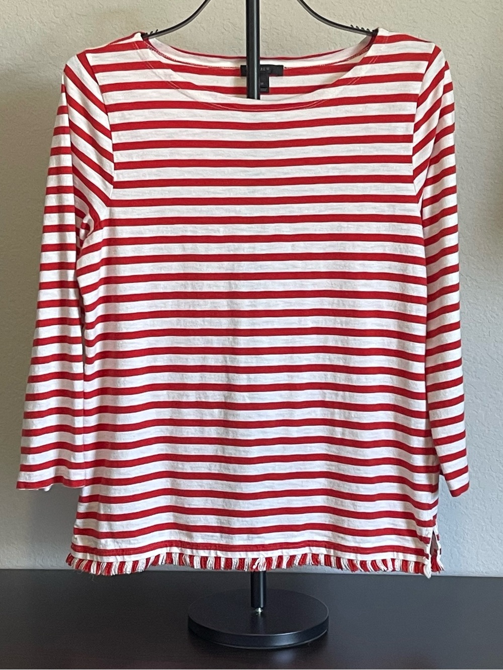 J.Crew Nautical Striped Boat Neck Tassel Fringe Top Size Medium